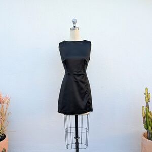 House of Harlow 1960 Black Satin Boatneck Mini Dress with V Back Sz 12